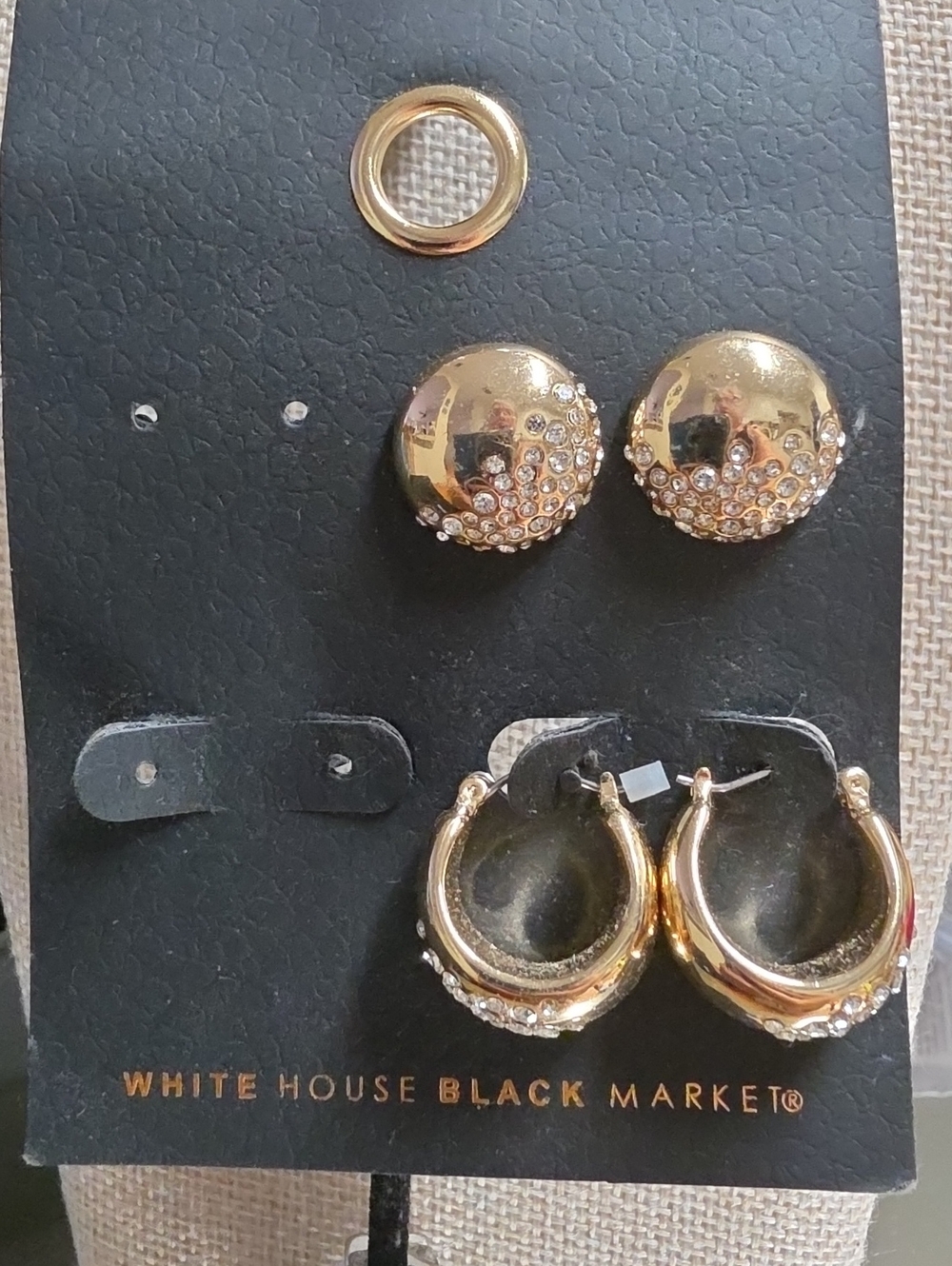 White House Black Market Gold Crystal Dome and Hoop Earring Set